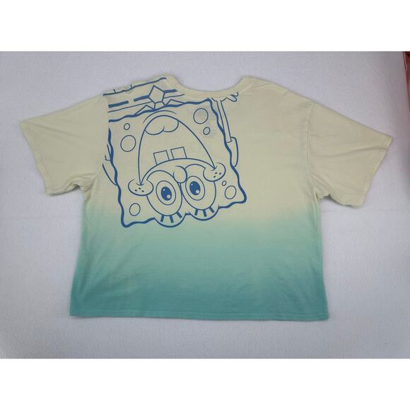 Nickelodeon Sponge Bob Square Pants Yellow Teal Ombre Crop T Shirt XL - Picture 3 of 5